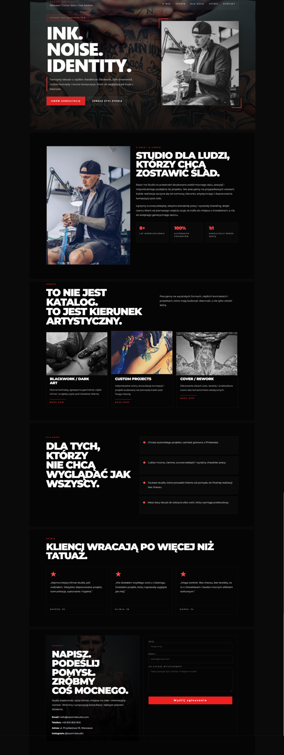 Podgląd strony studia tatuażu