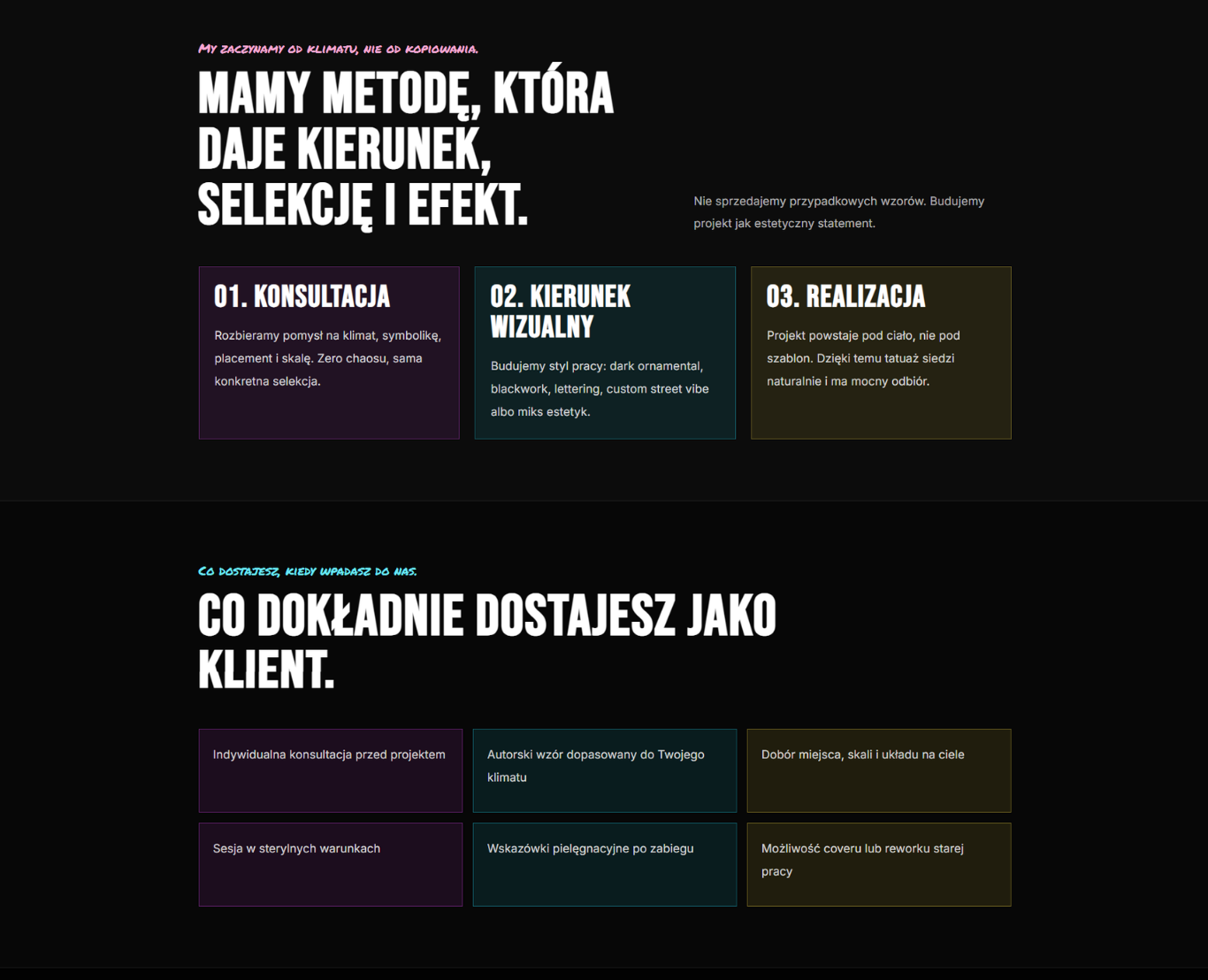 Podgląd strony standard dla studia tatuażu — część 3