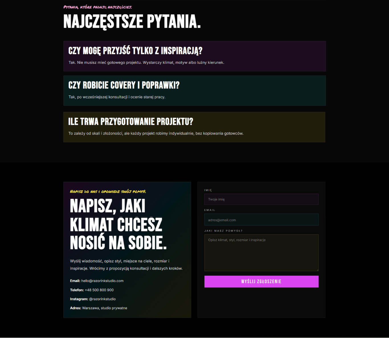 Podgląd strony standard dla studia tatuażu — część 7