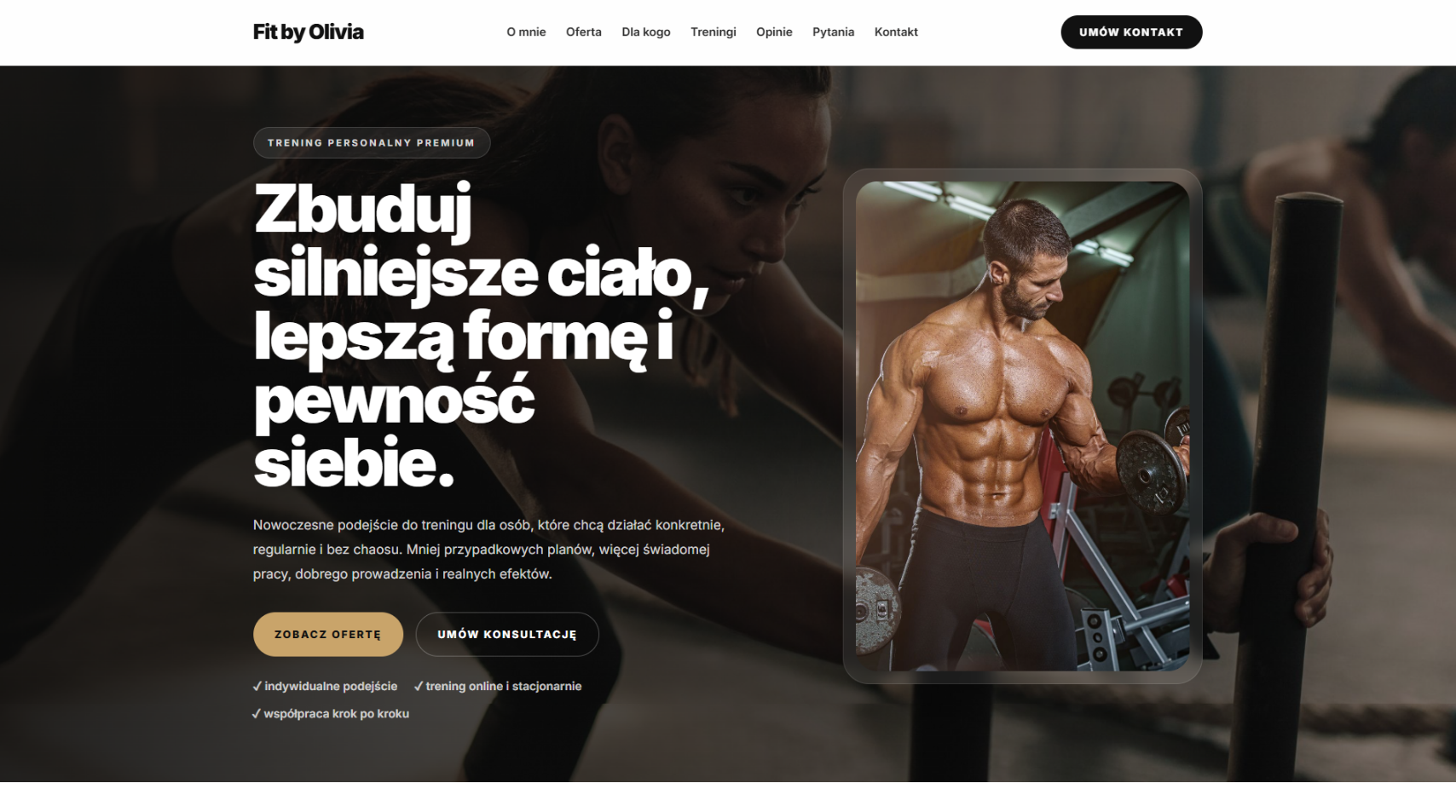 Podgląd strony standard dla trenera personalnego Fit by Olivia — część 1