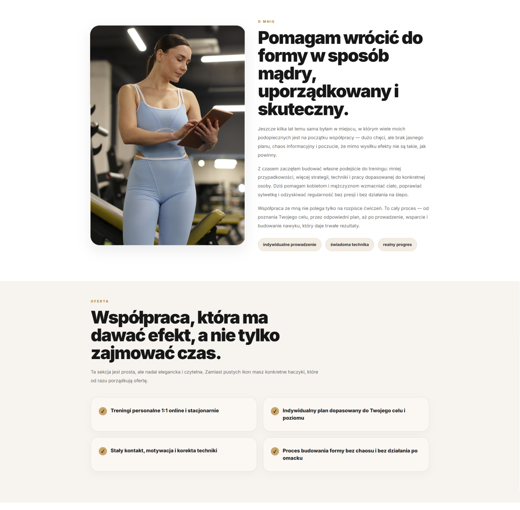 Podgląd strony standard dla trenera personalnego Fit by Olivia — część 2