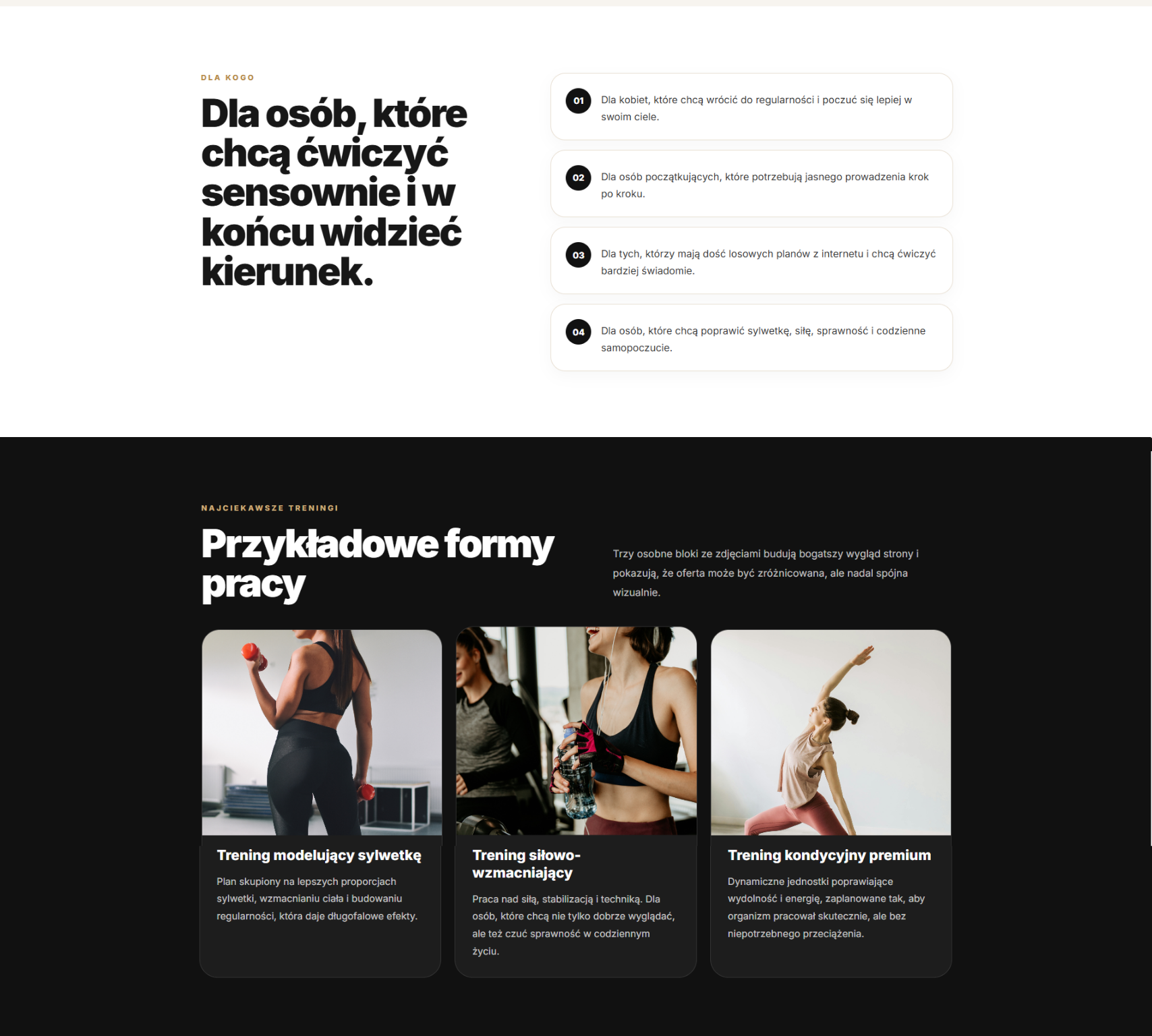 Podgląd strony standard dla trenera personalnego Fit by Olivia — część 3